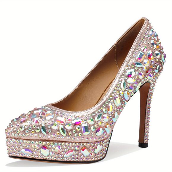 Women's Rhinestone Crystal Stiletto Platform Heels - Picture 5 of 7